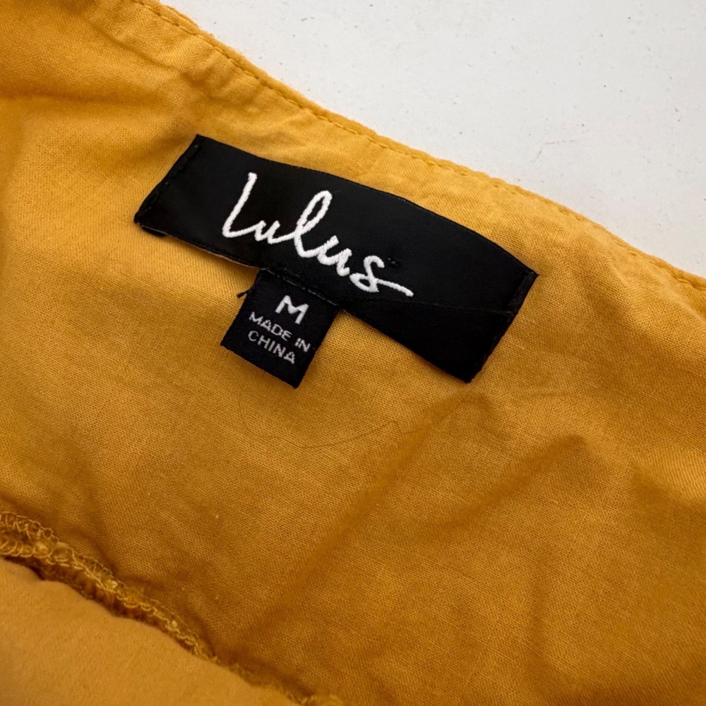 Lulus Mustard Yellow Lace Midi Dress Button Front Marigold Crochet Boho Size M - Picture 6 of 7